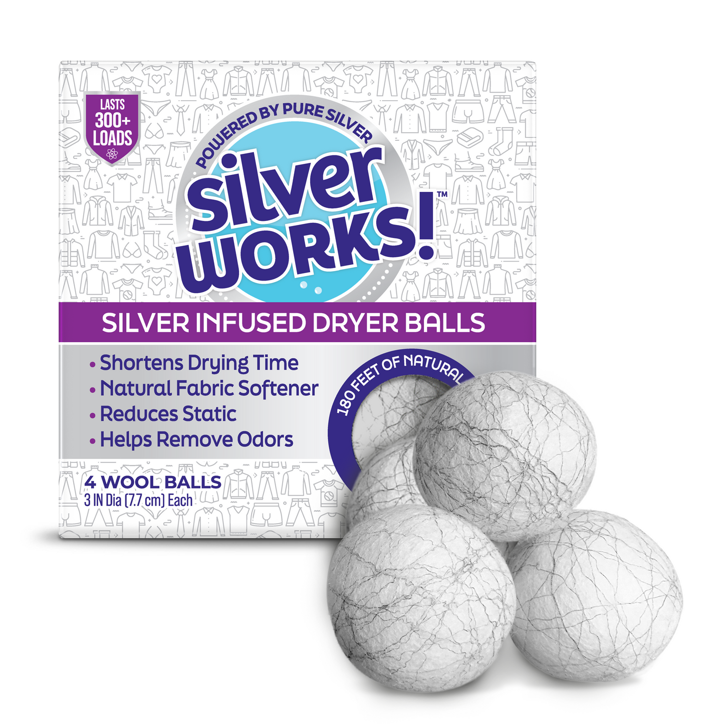 Wool Dryer Balls with Silver, Pack of 4