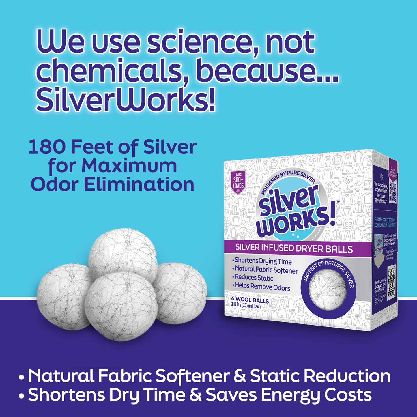 Wool Dryer Balls with Silver, Pack of 4