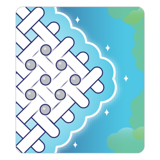 Geometric design with interwoven lines and circular elements on a blue and green gradient background