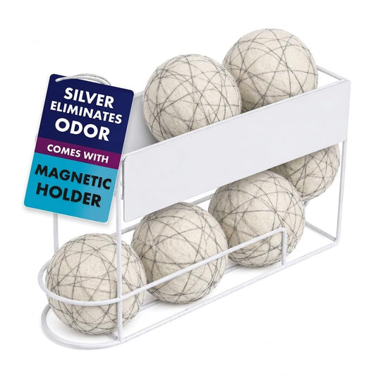 Silver Wool Dryer Balls + Magnetic Holder Kit