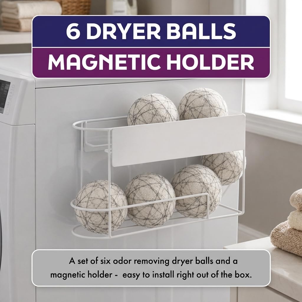 Silver Wool Dryer Balls + Magnetic Holder Kit