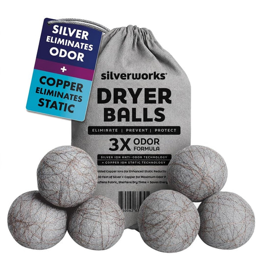 Wool Dryer Balls with Copper & Silver, Pack of 6