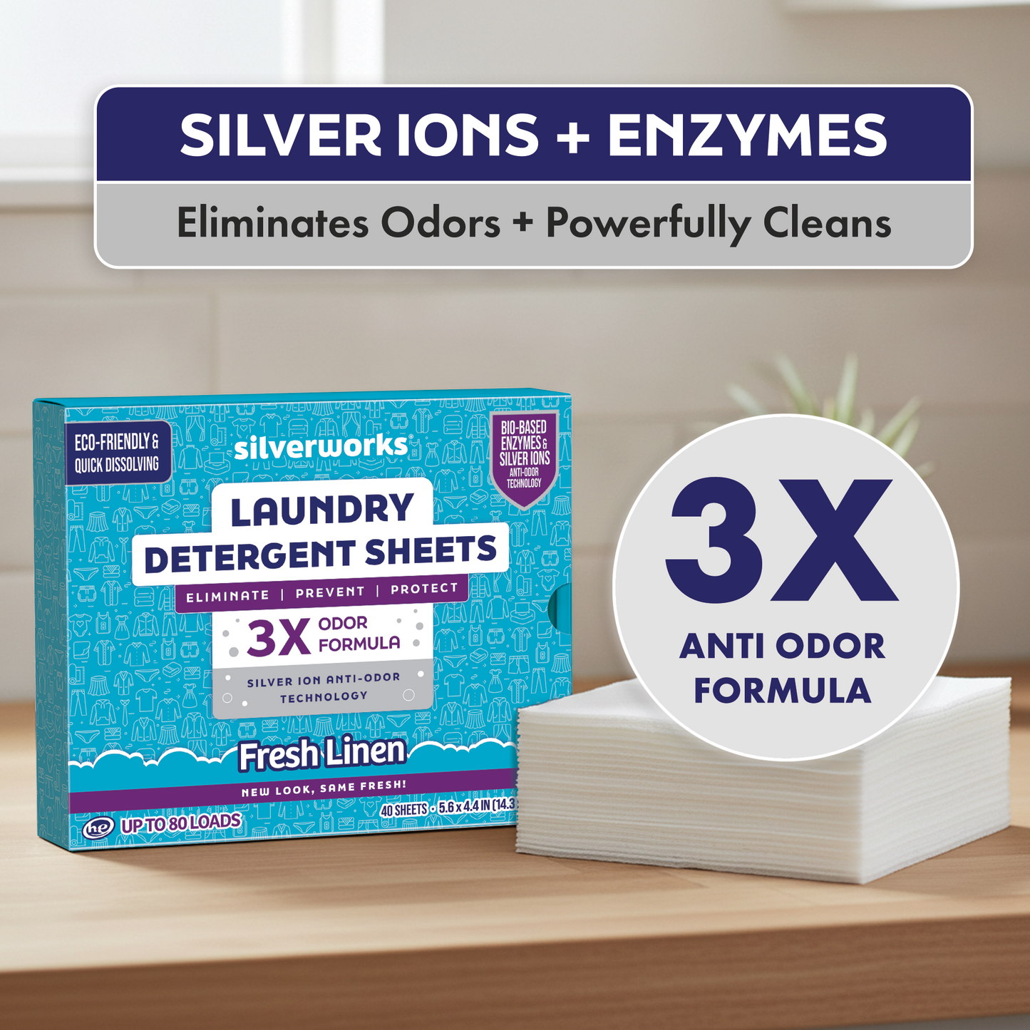 Dissolvable Laundry Detergent Sheets, Fresh Linen Scent